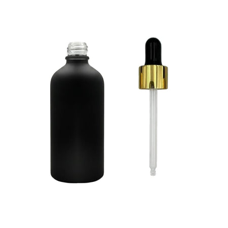 100ml Matte Black Glass Dropper Bottle with Black & Gold Dropper