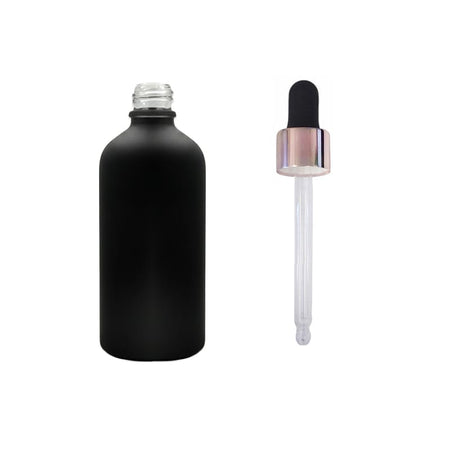 100ml Matte Black Glass Dropper Bottle with Black & Rose Gold Dropper