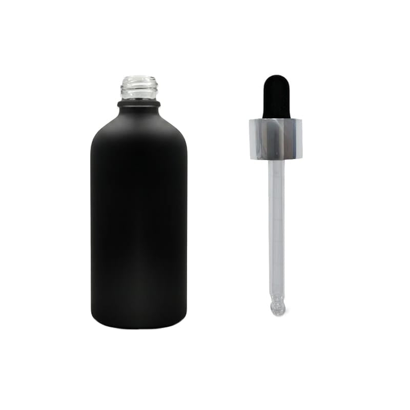100ml Matte Black Glass Dropper Bottle with Black & Silver Dropper