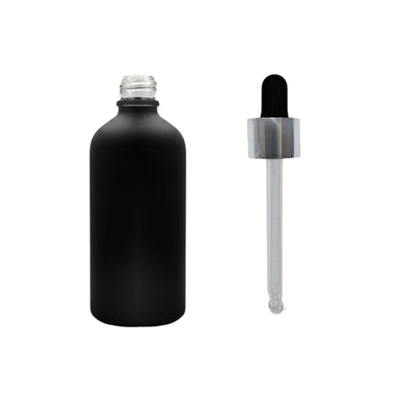 100ml Matte Black Glass Dropper Bottle with Black & Silver Dropper
