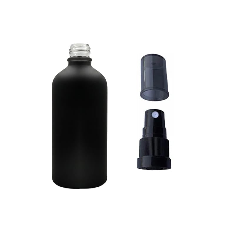 100ml Matte Black Glass Dropper Bottle with Black Tamper Evident Atomiser and Smoke Tinted Over Cap (Type III)