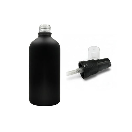 100ml Matte Black Glass Dropper Bottle with Black Tamper Evident Lotion Pump and Clear Over Cap (Type III)