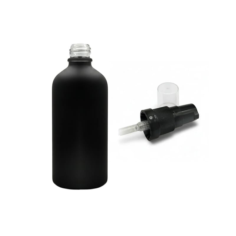 100ml Matte Black Glass Dropper Bottle with Black Tamper Evident Lotion Pump and Clear Over Cap (Type III)