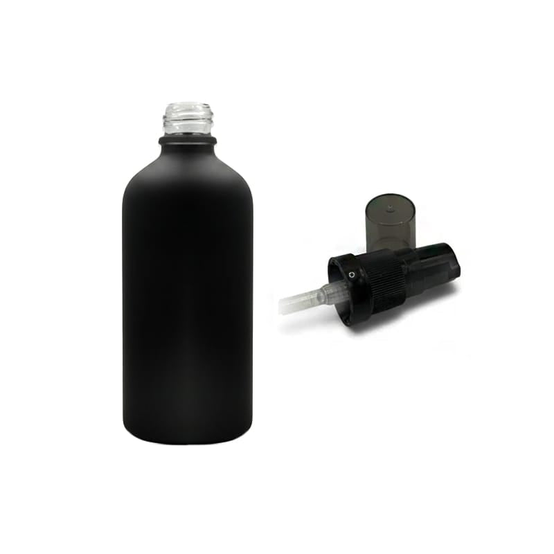 100ml Matte Black Glass Dropper Bottle with Black Tamper Evident Lotion Pump and Smoke Tinted Over Cap (Type III)