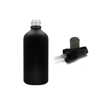 100ml Matte Black Glass Dropper Bottle with Black Tamper Evident Lotion Pump and Smoke Tinted Over Cap (Type III)