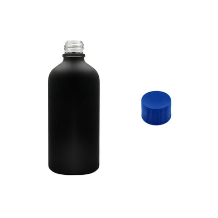 100ml Matte Black Glass Dropper Bottle with Blue PP Wadded Cap DIN 18mm