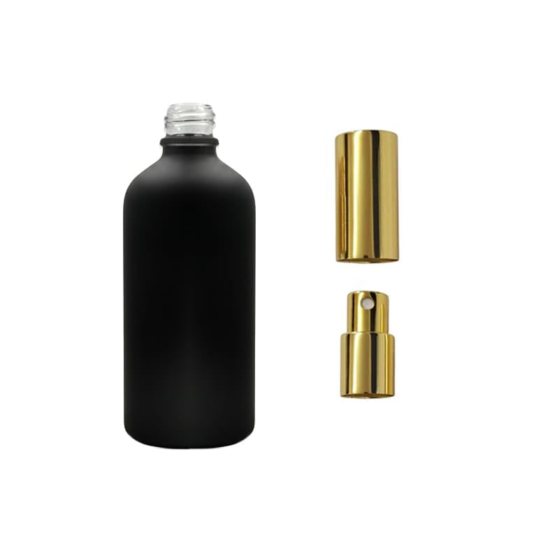 100ml Matte Black Glass Dropper Bottle with Gold Atomiser with Gold Over Cap