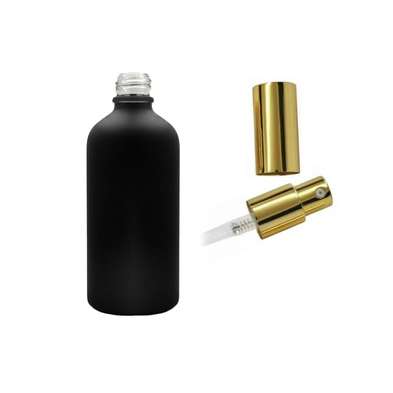 100ml Matte Black Glass Dropper Bottle with Gold Lotion Pump with Gold Over Cap
