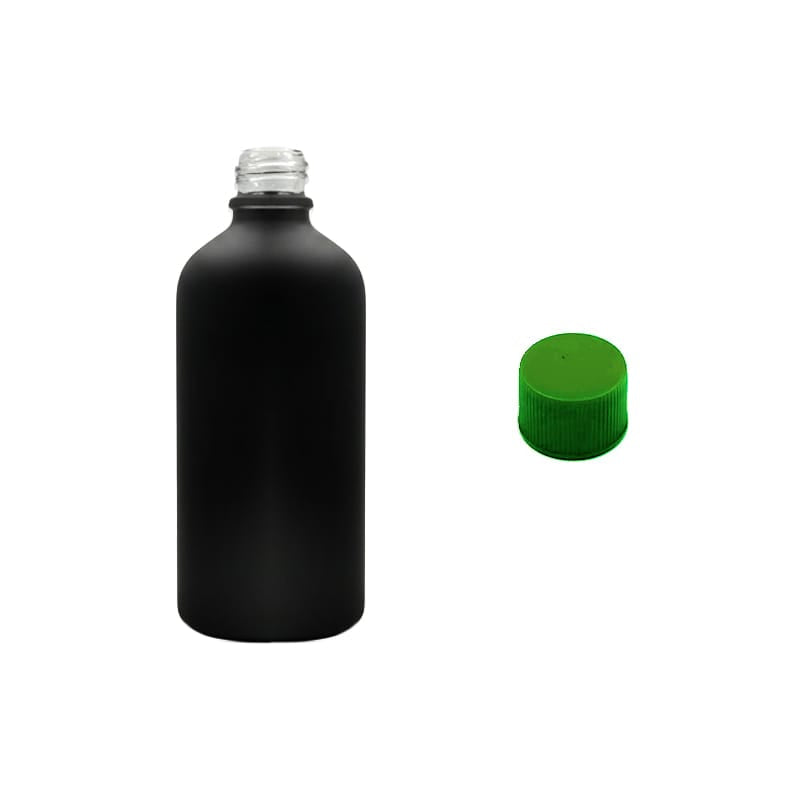 100ml Matte Black Glass Dropper Bottle with Green PP Wadded Cap DIN 18mm
