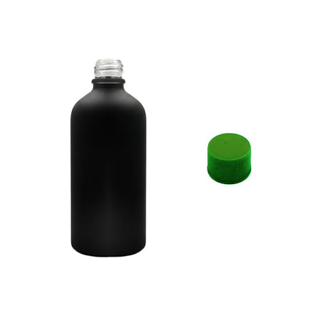 100ml Matte Black Glass Dropper Bottle with Green PP Wadded Cap DIN 18mm
