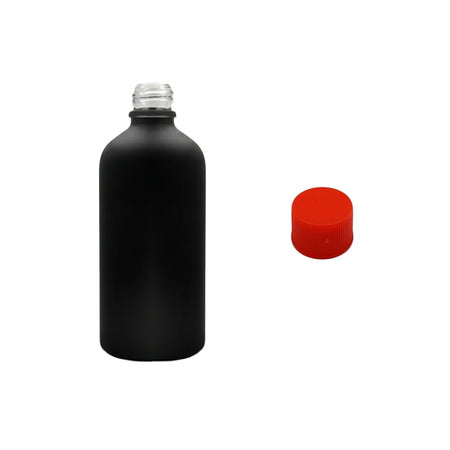 100ml Matte Black Glass Dropper Bottle with Red PP Wadded Cap DIN 18mm