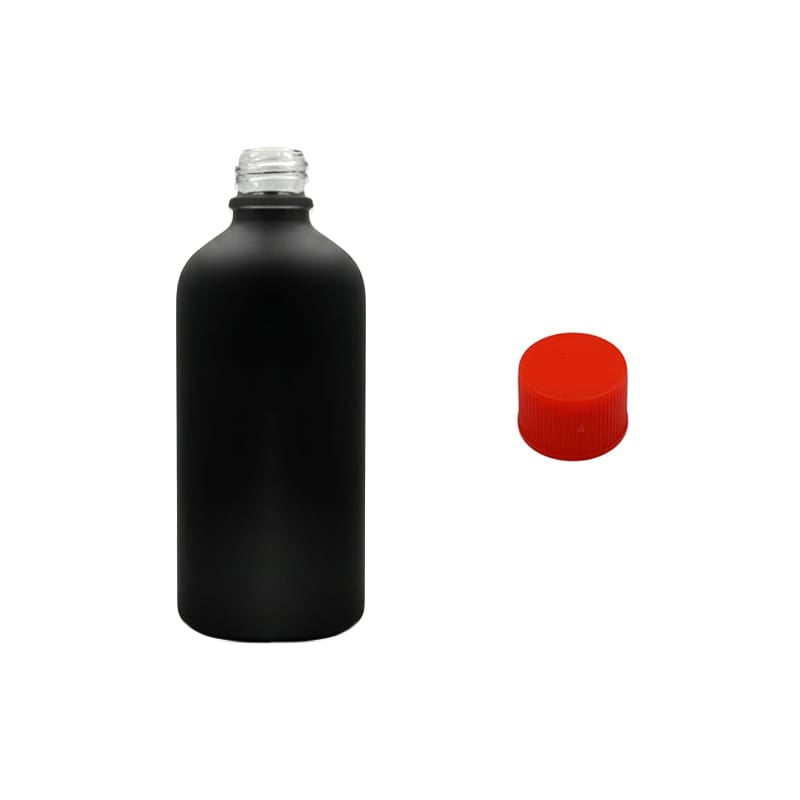 100ml Matte Black Glass Dropper Bottle with Red PP Wadded Cap DIN 18mm