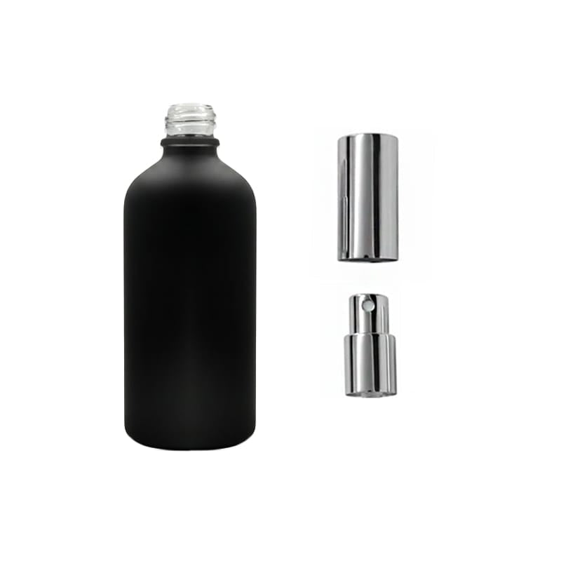 100ml Matte Black Glass Dropper Bottle with Silver Atomiser with Silver Over Cap