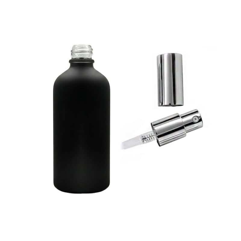 100ml Matte Black Glass Dropper Bottle with Silver Lotion Pump with Silver Over Cap