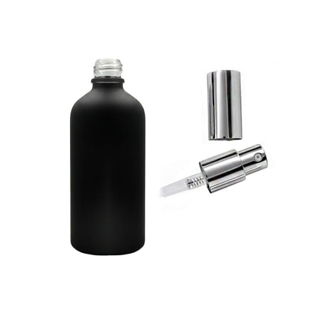 100ml Matte Black Glass Dropper Bottle with Silver Lotion Pump with Silver Over Cap