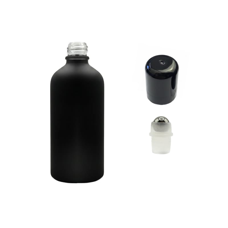 100ml Matte Black Glass Dropper Bottle with Stainless Steel Roller Ball with Plastic Black Cap