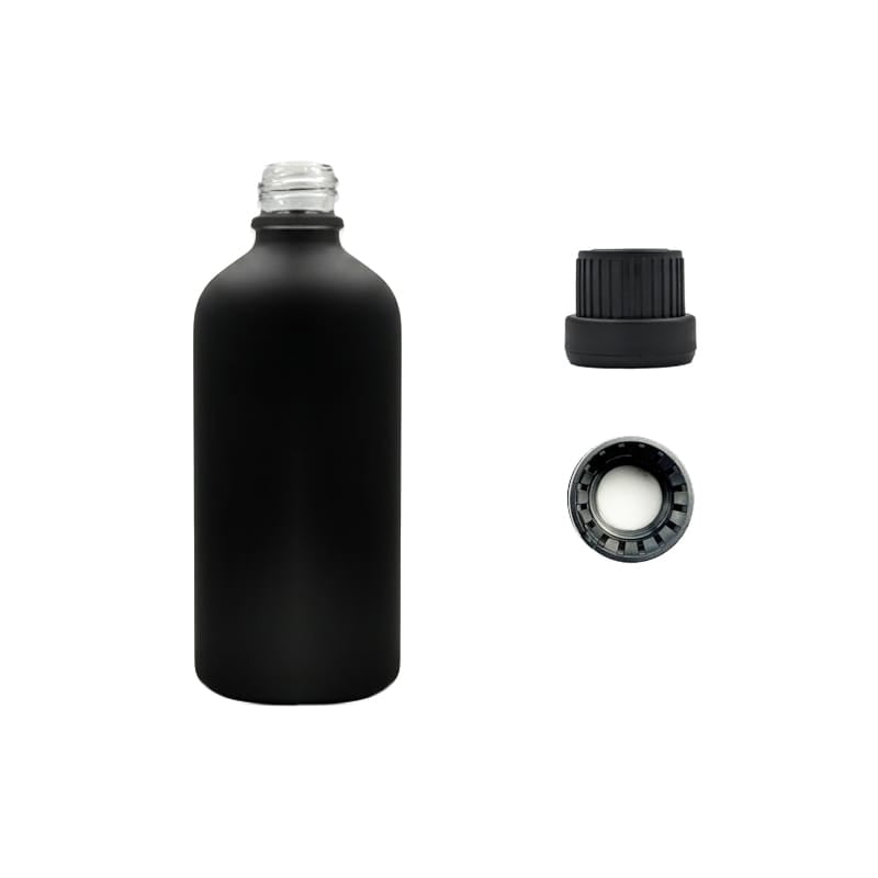 100ml Matte Black Glass Dropper Bottle with Tamper Evident Ribbed Black Cap and EPE Liner (Type III)