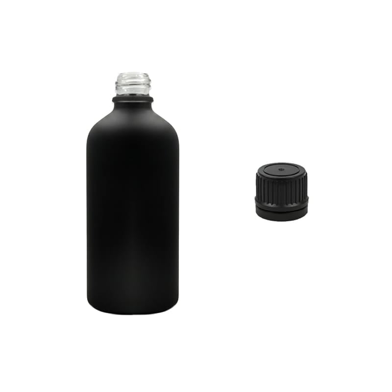100ml Matte Black Glass Dropper Bottle with Tamper Evident Ribbed Black Cap (Type II)