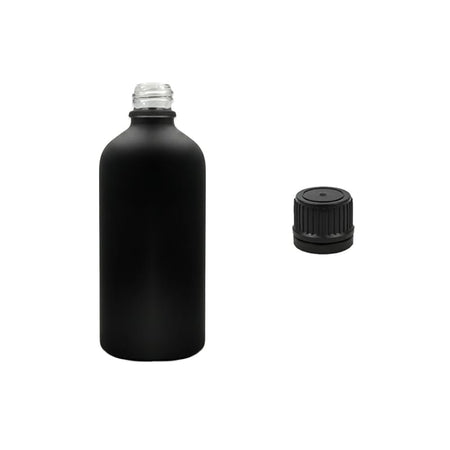 100ml Matte Black Glass Dropper Bottle with Tamper Evident Ribbed Black Cap (Type II)