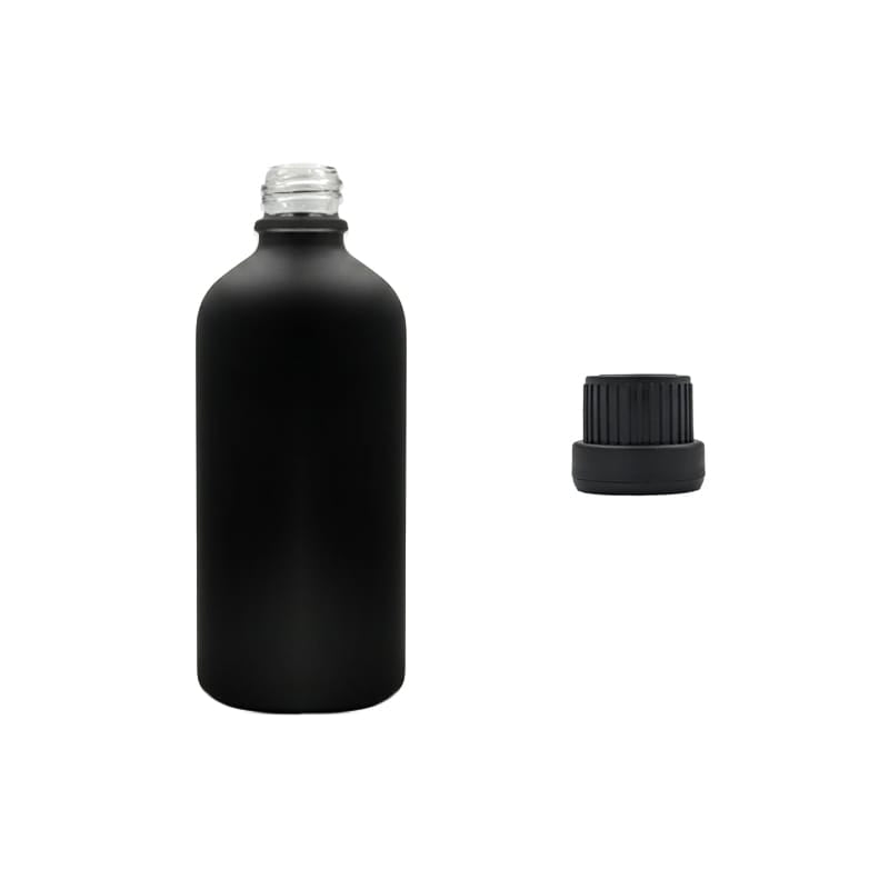 100ml Matte Black Glass Dropper Bottle with Tamper Evident Ribbed Black Cap (Type III)