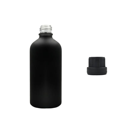 100ml Matte Black Glass Dropper Bottle with Tamper Evident Ribbed Black Cap (Type III)