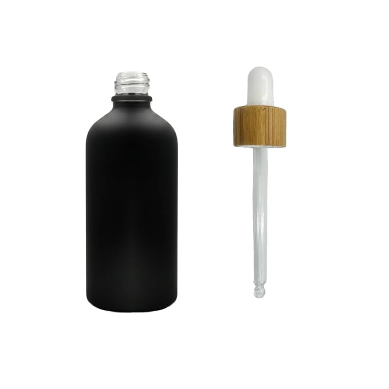 100ml Matte Black Glass Dropper Bottle with White Bamboo Dropper