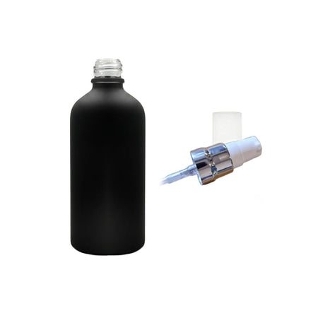 100ml Matte Black Glass Dropper Bottle with White Lotion Pump with Silver Collar and Clear Over Cap