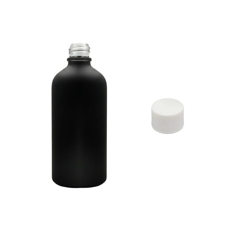 100ml Matte Black Glass Dropper Bottle with White PP Wadded Cap DIN 18mm