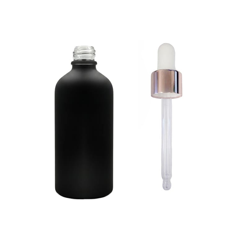 100ml Matte Black Glass Dropper Bottle with White & Rose Gold Dropper