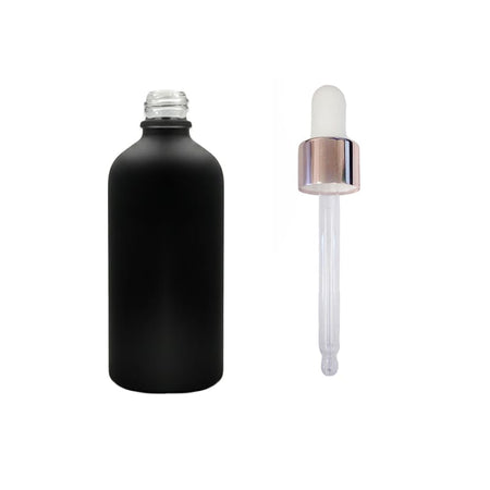 100ml Matte Black Glass Dropper Bottle with White & Rose Gold Dropper