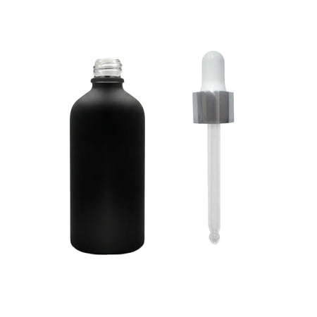 100ml Matte Black Glass Dropper Bottle with White & Silver Dropper