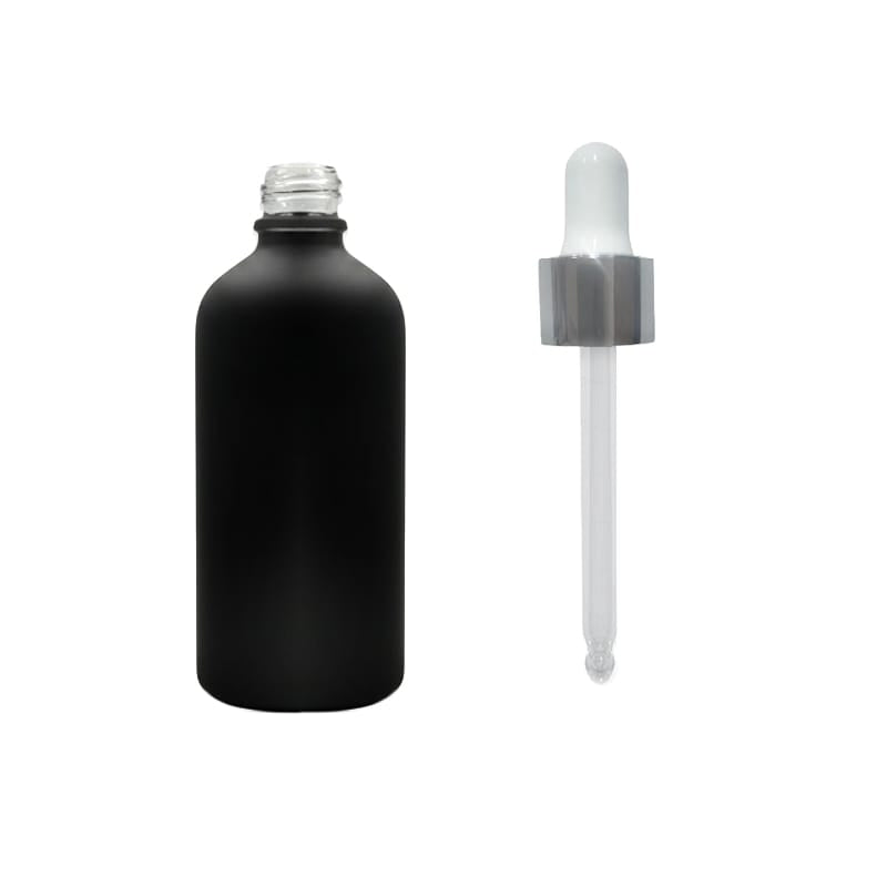 100ml Matte Black Glass Dropper Bottle with White & Silver Dropper