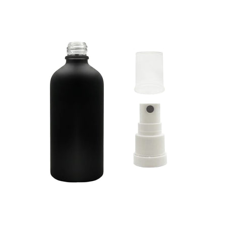 100ml Matte Black Glass Dropper Bottle with White Tamper Evident Atomiser and Clear Over Cap (Type III)