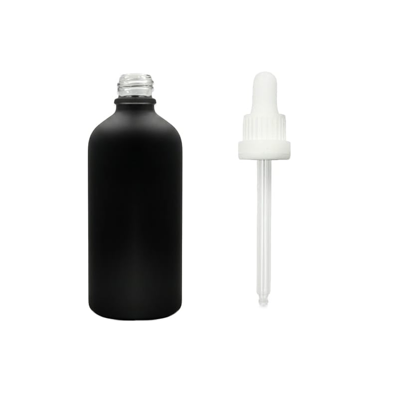 100ml Matte Black Glass Dropper Bottle with White Tamper Evident Dropper (Type III)