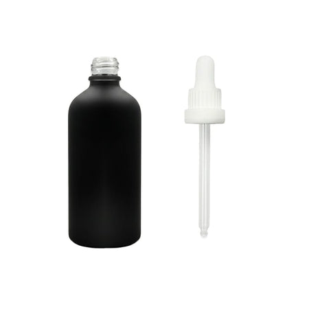 100ml Matte Black Glass Dropper Bottle with White Tamper Evident Dropper (Type III)