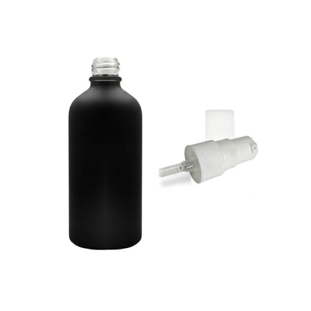 100ml Matte Black Glass Dropper Bottle with White Tamper Evident Lotion Pump and Clear Over Cap (Type III)