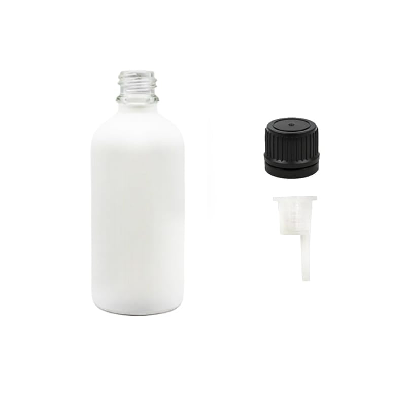 100ml Matte White Glass Dropper Bottle with 0.6mm Dripper Insert and Tamper Evident Black Cap (Type II)