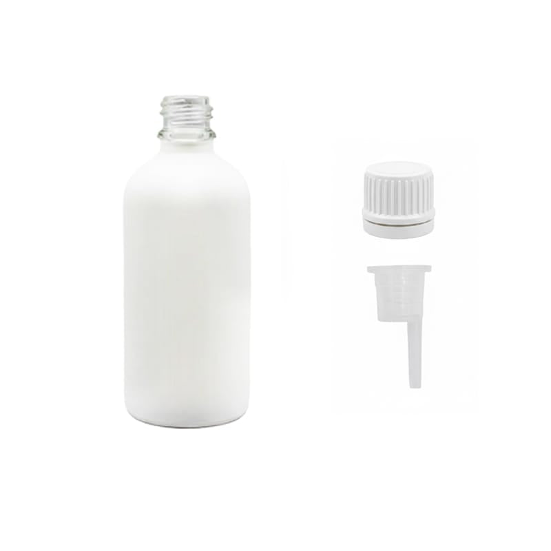 100ml Matte White Glass Dropper Bottle with 0.6mm Dripper Insert and Tamper Evident White Cap (Type II)