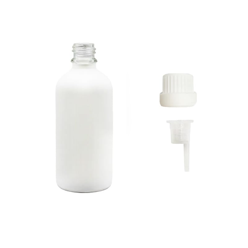 100ml Matte White Glass Dropper Bottle with 0.6mm Dripper Insert and Tamper Evident White Cap (Type III)
