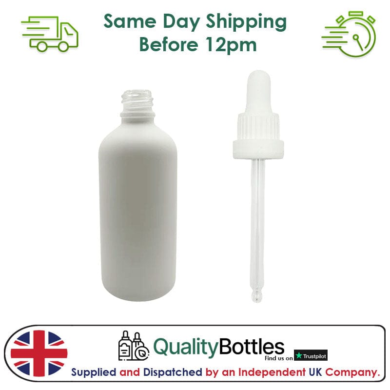 100ml Matte White Glass Dropper Bottle with 100ml White TE BEP - Pack of 12