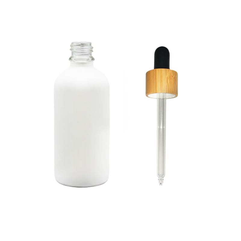 100ml Matte White Glass Dropper Bottle with Black Bamboo Dropper