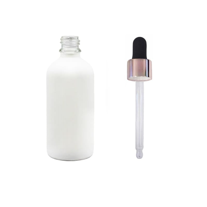 100ml Matte White Glass Dropper Bottle with Black & Rose Gold Dropper