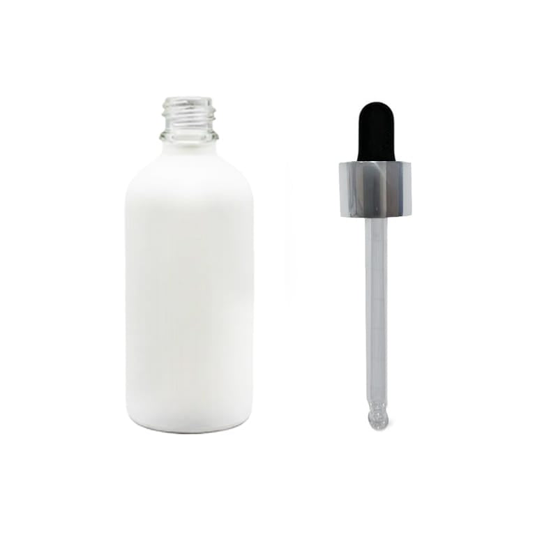 100ml Matte White Glass Dropper Bottle with Black & Silver Dropper