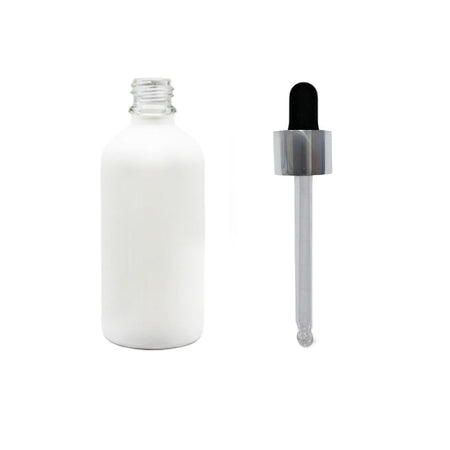 100ml Matte White Glass Dropper Bottle with Black & Silver Dropper
