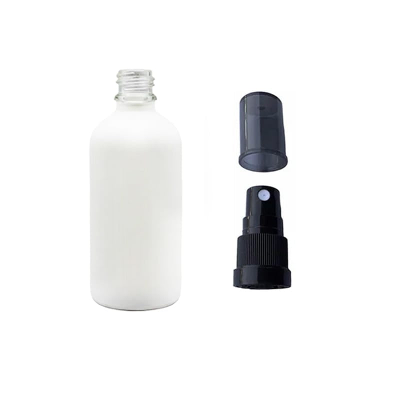 100ml Matte White Glass Dropper Bottle with Black Tamper Evident Atomiser and Smoke Tinted Over Cap (Type III)