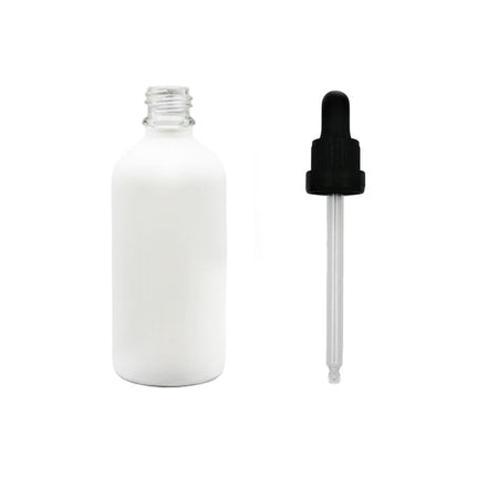 100ml Matte White Glass Dropper Bottle with Black Tamper Evident Dropper (Type III)
