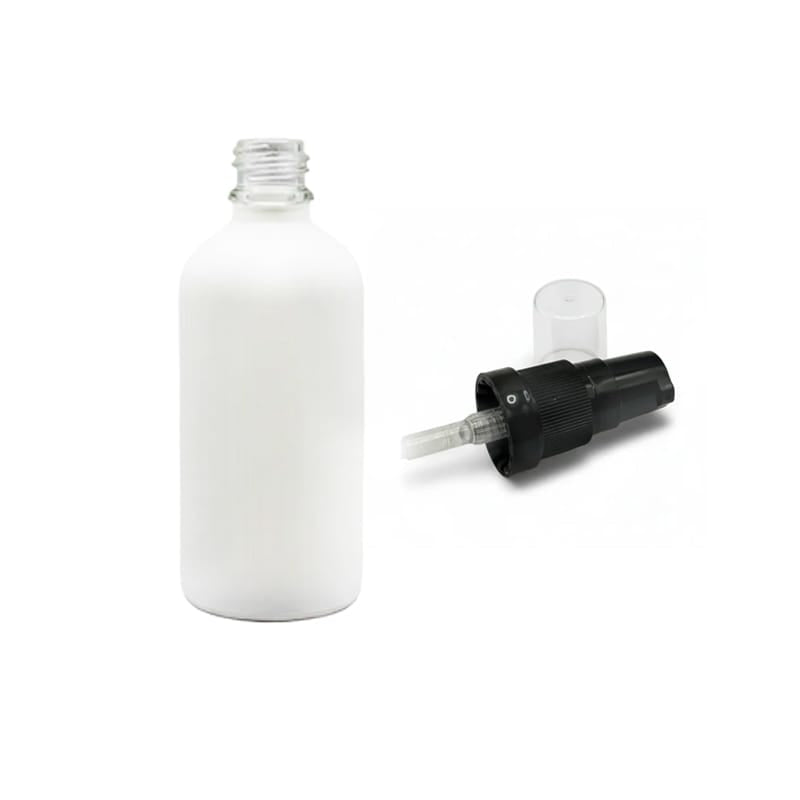 100ml Matte White Glass Dropper Bottle with Black Tamper Evident Lotion Pump and Clear Over Cap (Type III)