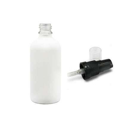 100ml Matte White Glass Dropper Bottle with Black Tamper Evident Lotion Pump and Clear Over Cap (Type III)