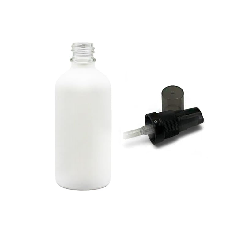 100ml Matte White Glass Dropper Bottle with Black Tamper Evident Lotion Pump and Smoke Tinted Over Cap (Type III)