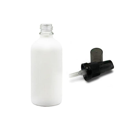 100ml Matte White Glass Dropper Bottle with Black Tamper Evident Lotion Pump and Smoke Tinted Over Cap (Type III)